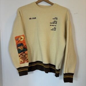 Aelfric Eden Sweater Mens M Cream Van Gogh Art Graphic Knit Pullover‎ Sunflowers